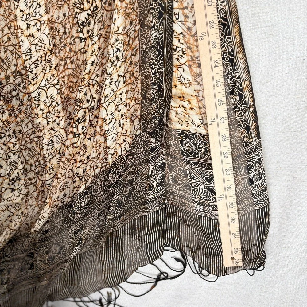 Luxury Batik Print‎ Silk Cape Shawl Wrap Brown Black Block Print Pattern Italy